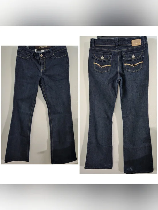 Vtg Y2K Grane Bootcut Jeans | Dark Wash Embroidered Flap Pockets | Size 9 Long - Picture 3 of 8